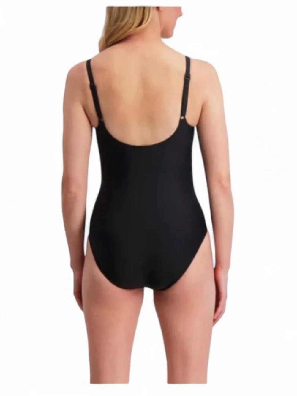 NWT DKNY BLACK ONE PIECE SWIMSUIT ADJUSTABLE STRAPS TUMMY CONTROL SIZE MEDIUM - Picture 2 of 5